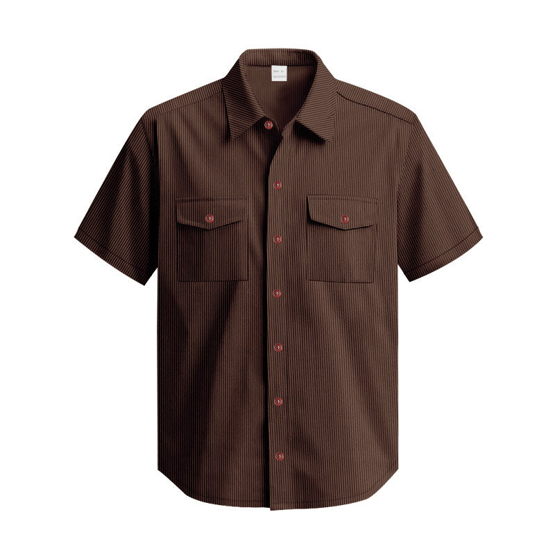 Solid Color Casual Short Sleeve Polyester Blouse With Lapel For Men