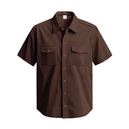 Solid Color Casual Short Sleeve Polyester Blouse With Lapel For Men