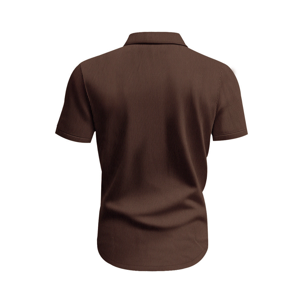 Solid Color Casual Short Sleeve Polyester Blouse With Lapel For Men