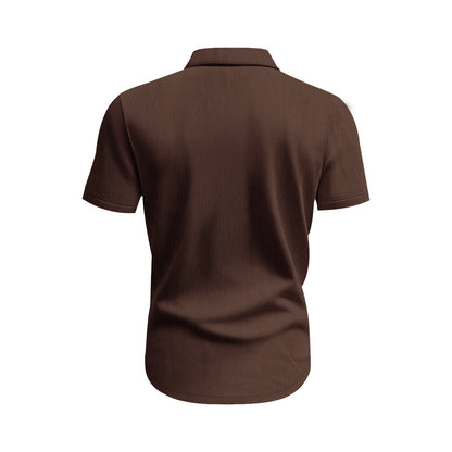 Solid Color Casual Short Sleeve Polyester Blouse With Lapel For Men