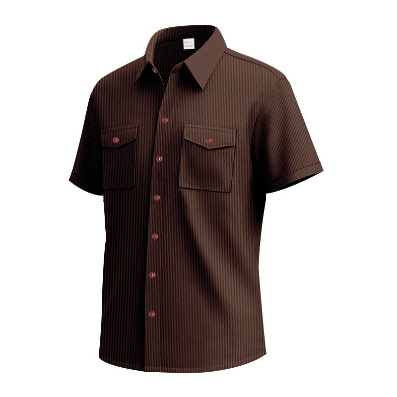 Solid Color Casual Short Sleeve Polyester Blouse With Lapel For Men