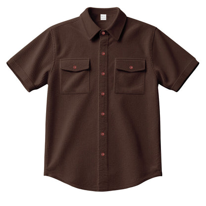 Solid Color Casual Short Sleeve Polyester Blouse With Lapel For Men