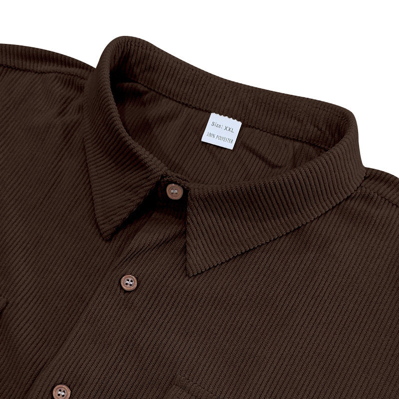 Solid Color Casual Short Sleeve Polyester Blouse With Lapel For Men