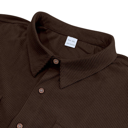 Solid Color Casual Short Sleeve Polyester Blouse With Lapel For Men