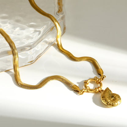 Electroplated Pendant Necklace For Women Made Of 304 Stainless Steel With 18K Real Gold Plated Finish And Flat Snake Chain