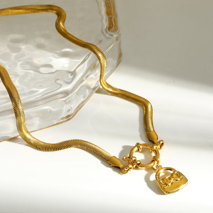 Electroplated Pendant Necklace For Women Made Of 304 Stainless Steel With 18K Real Gold Plated Finish And Flat Snake Chain