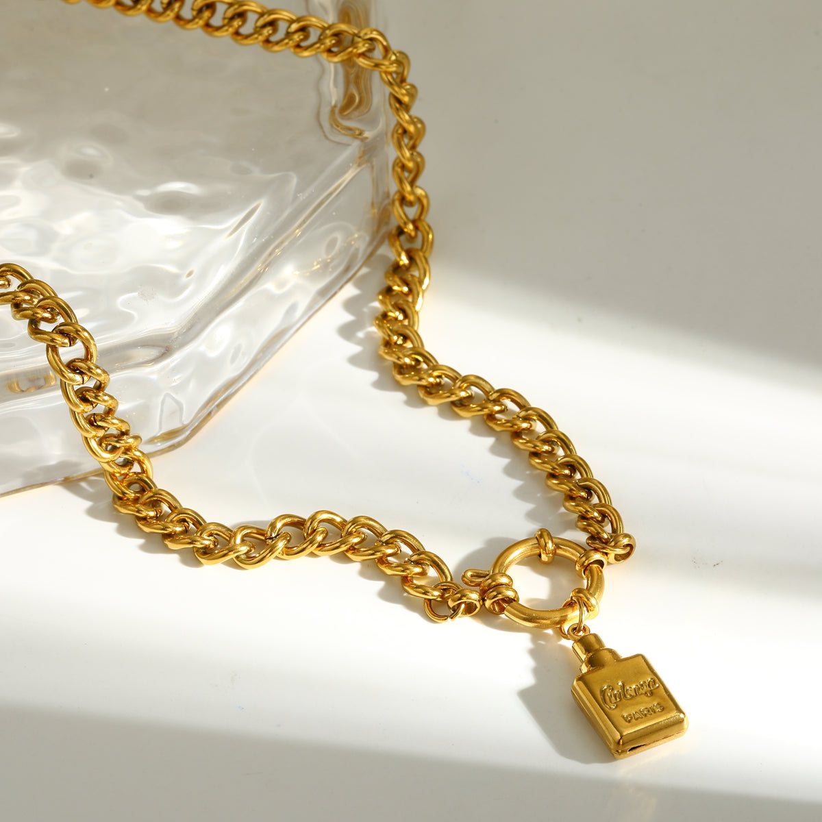 Electroplated Pendant Necklace For Women Made Of 304 Stainless Steel With 18K Real Gold Plated Finish And Flat Snake Chain