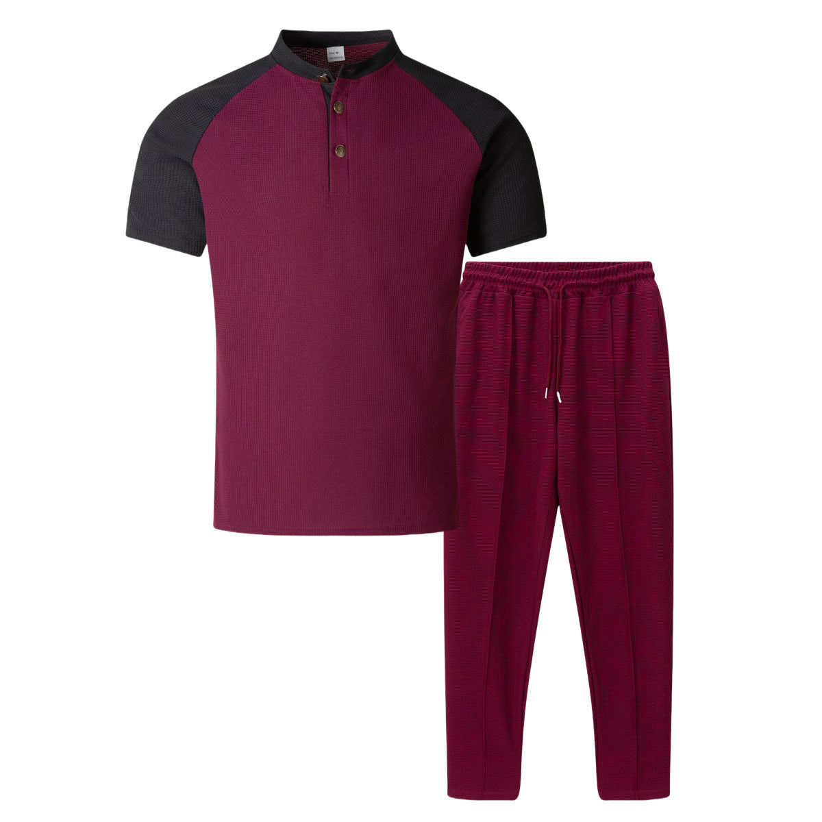 Khaki Color Block T-shirt Co-ord Set In Casual Style With Polyester Fabric, Featuring Round Neck And Short Sleeve For Men