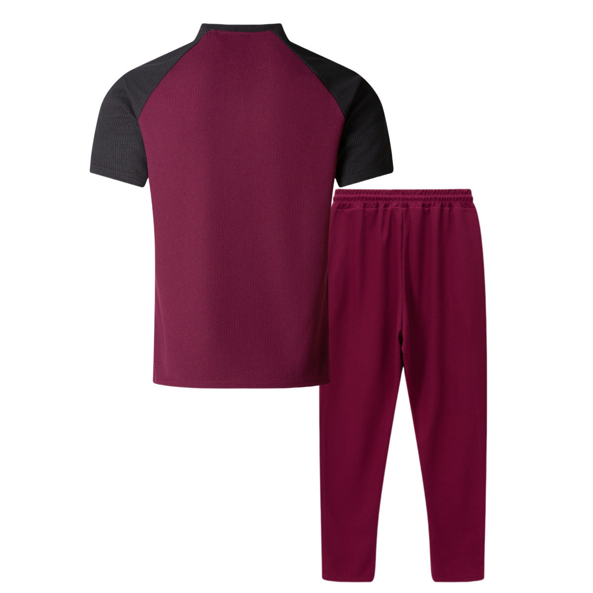 Khaki Color Block T-shirt Co-ord Set In Casual Style With Polyester Fabric, Featuring Round Neck And Short Sleeve For Men