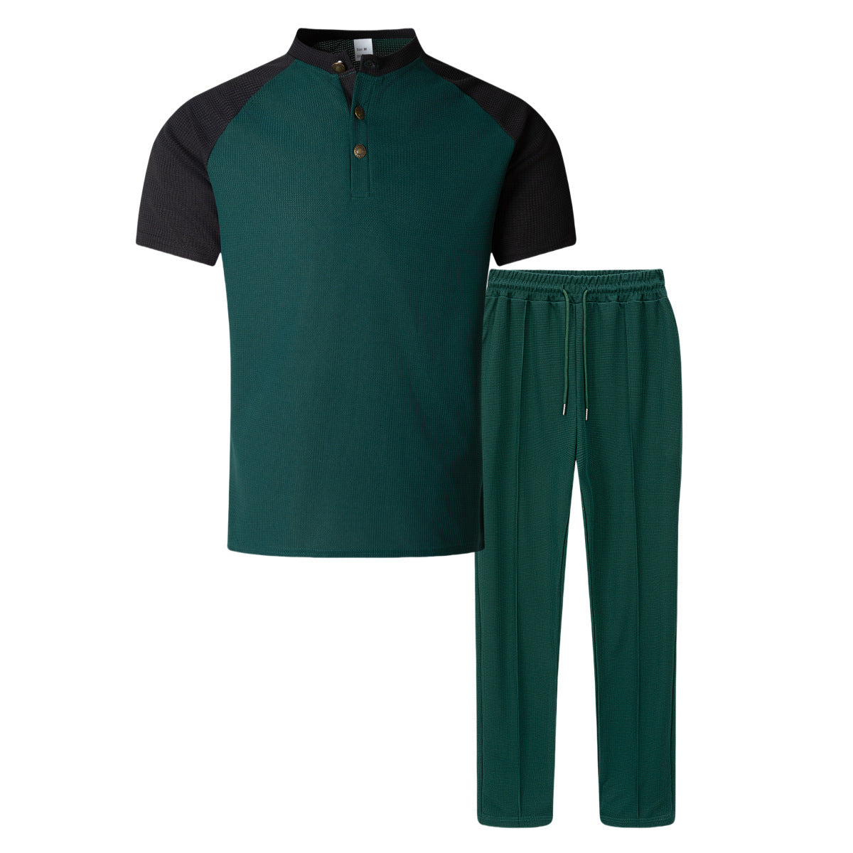 Khaki Color Block T-shirt Co-ord Set In Casual Style With Polyester Fabric, Featuring Round Neck And Short Sleeve For Men