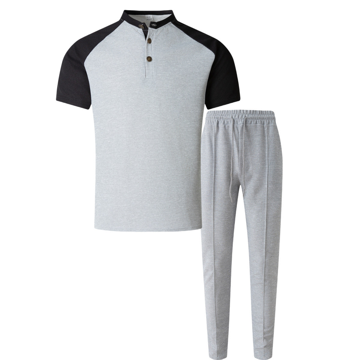 Khaki Color Block T-shirt Co-ord Set In Casual Style With Polyester Fabric, Featuring Round Neck And Short Sleeve For Men
