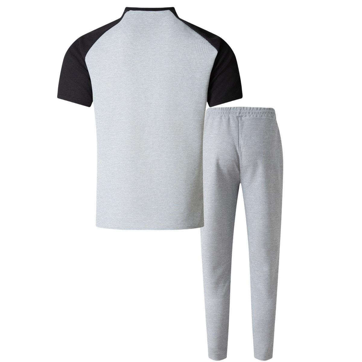 Khaki Color Block T-shirt Co-ord Set In Casual Style With Polyester Fabric, Featuring Round Neck And Short Sleeve For Men