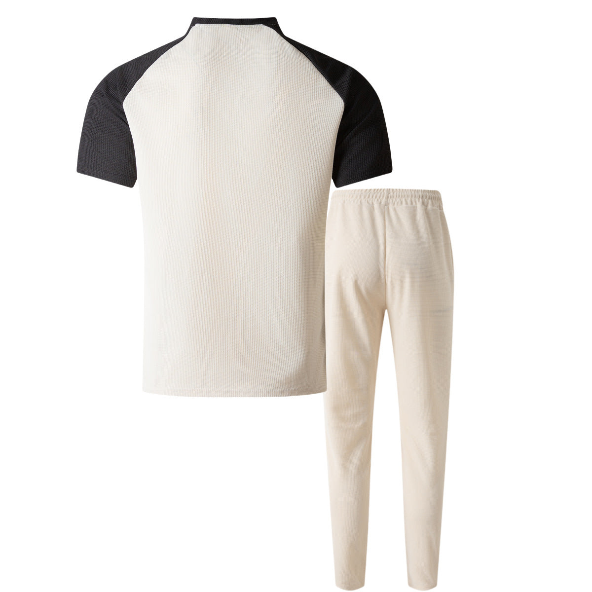 Khaki Color Block T-shirt Co-ord Set In Casual Style With Polyester Fabric, Featuring Round Neck And Short Sleeve For Men