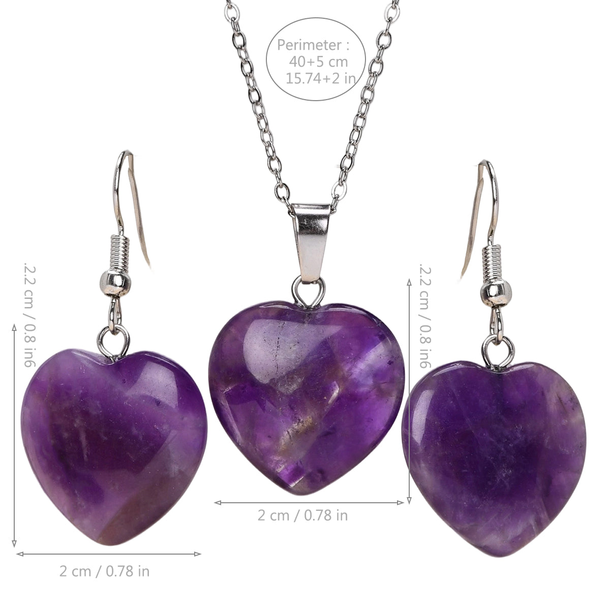 Heart Shape Jewelry Set For Women In 304 Stainless Steel With Natural Stone Inlay And Cable Chain, Perfect For Valentine's Day