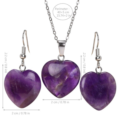 Heart Shape Jewelry Set For Women In 304 Stainless Steel With Natural Stone Inlay And Cable Chain, Perfect For Valentine's Day