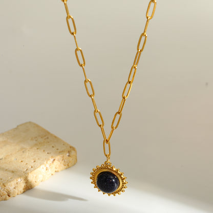 Round Christmas Necklace For Women In 304 Stainless Steel With 18K Real Gold Plated And Natural Stone Inlay