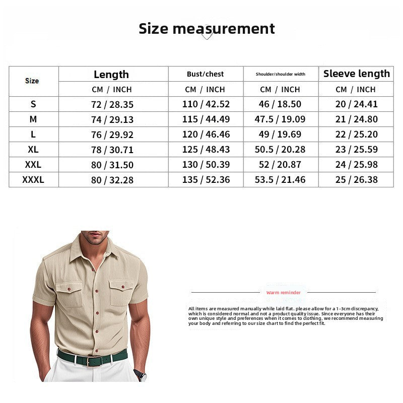 Solid Color Casual Short Sleeve Polyester Blouse With Lapel For Men