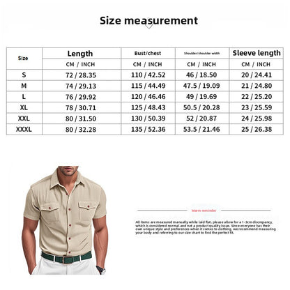 Solid Color Casual Short Sleeve Polyester Blouse With Lapel For Men