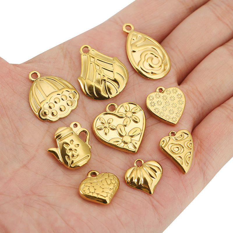 Heart Shape Pendant In Titanium Steel With 18K Real Gold Plated Finish, Featuring Love Charms In Golden Color