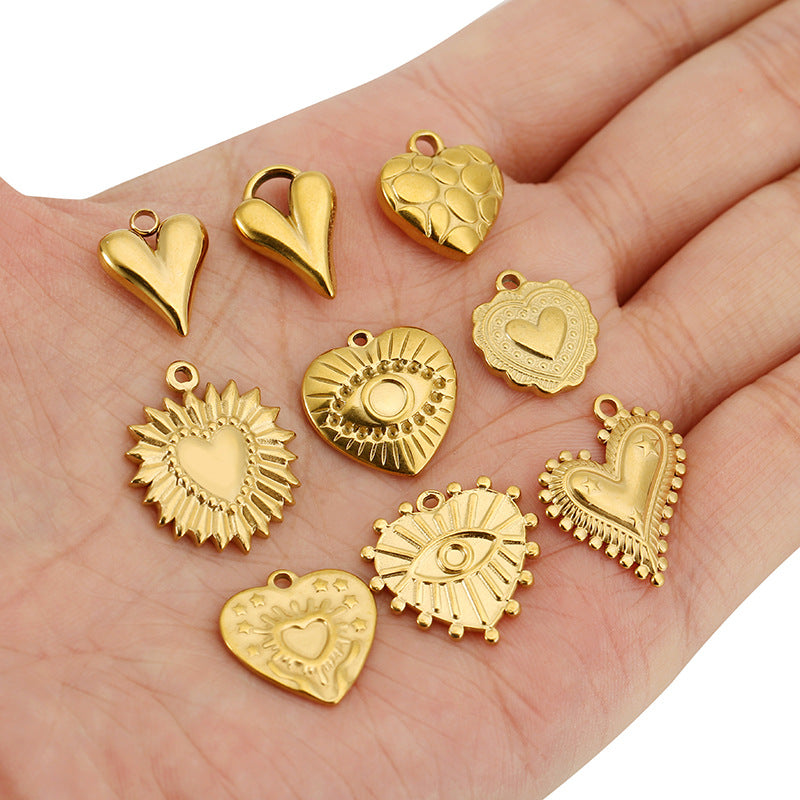 Devil's Eye Pendant In Titanium Steel With 18K Real Gold Plated Finish, Featuring Love Charms, Available In Golden