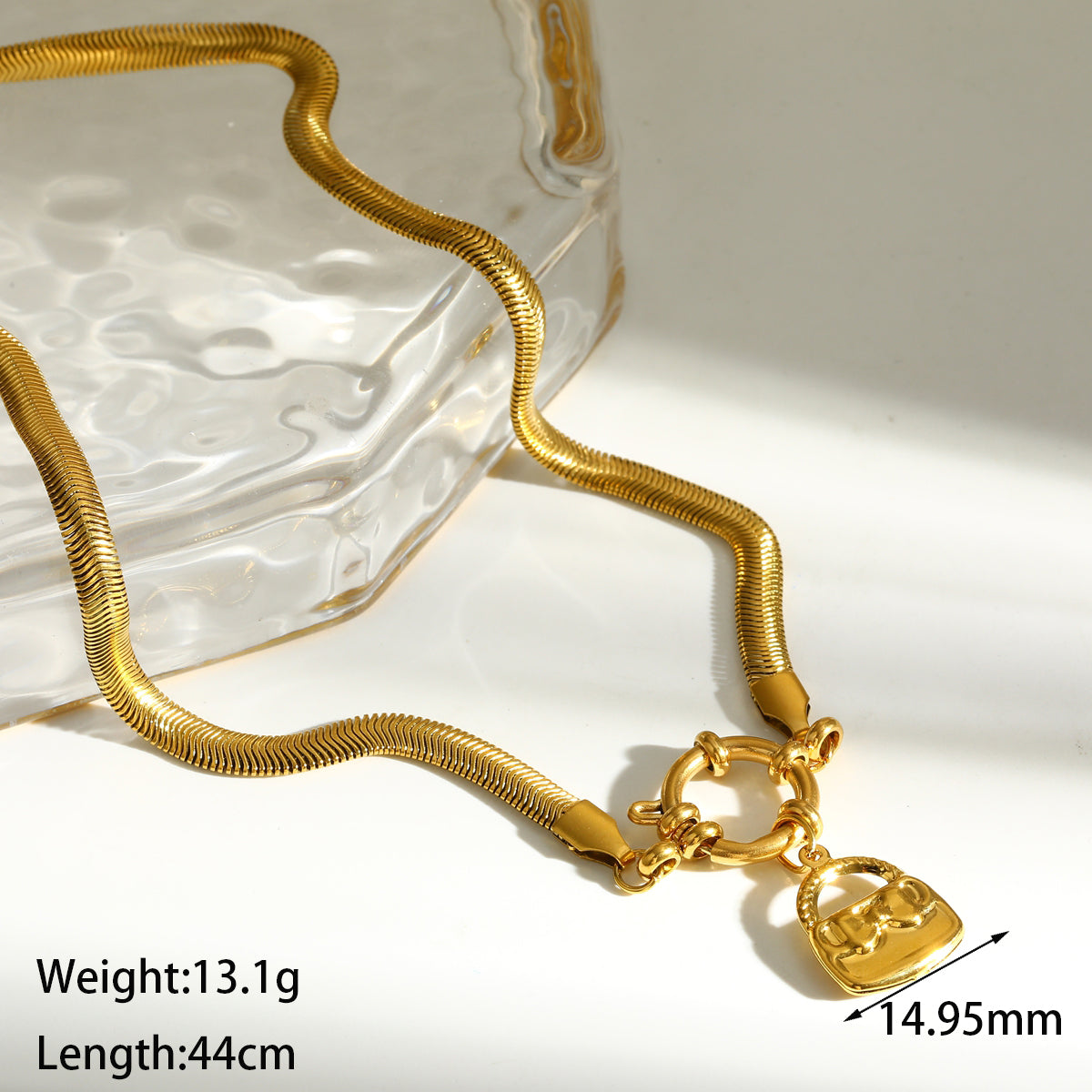 Electroplated Pendant Necklace For Women Made Of 304 Stainless Steel With 18K Real Gold Plated Finish And Flat Snake Chain