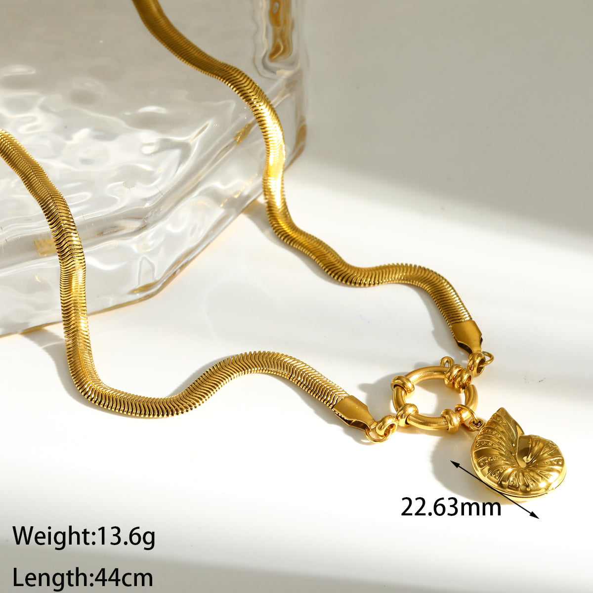 Electroplated Pendant Necklace For Women Made Of 304 Stainless Steel With 18K Real Gold Plated Finish And Flat Snake Chain