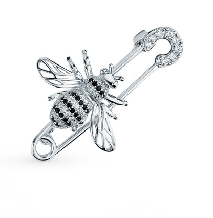 Pastoral Silver Bee Brooch In 925 Sterling Silver With Zircon Inlay, Unisex, 1 Piece