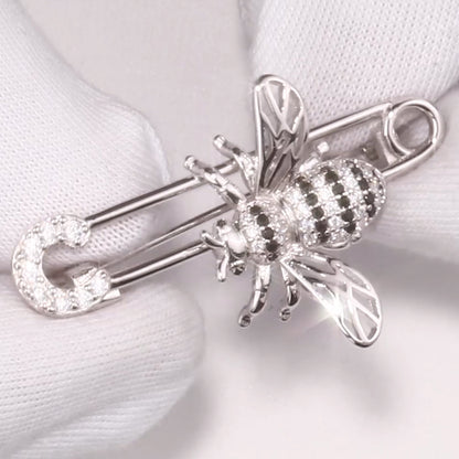 Pastoral Silver Bee Brooch In 925 Sterling Silver With Zircon Inlay, Unisex, 1 Piece