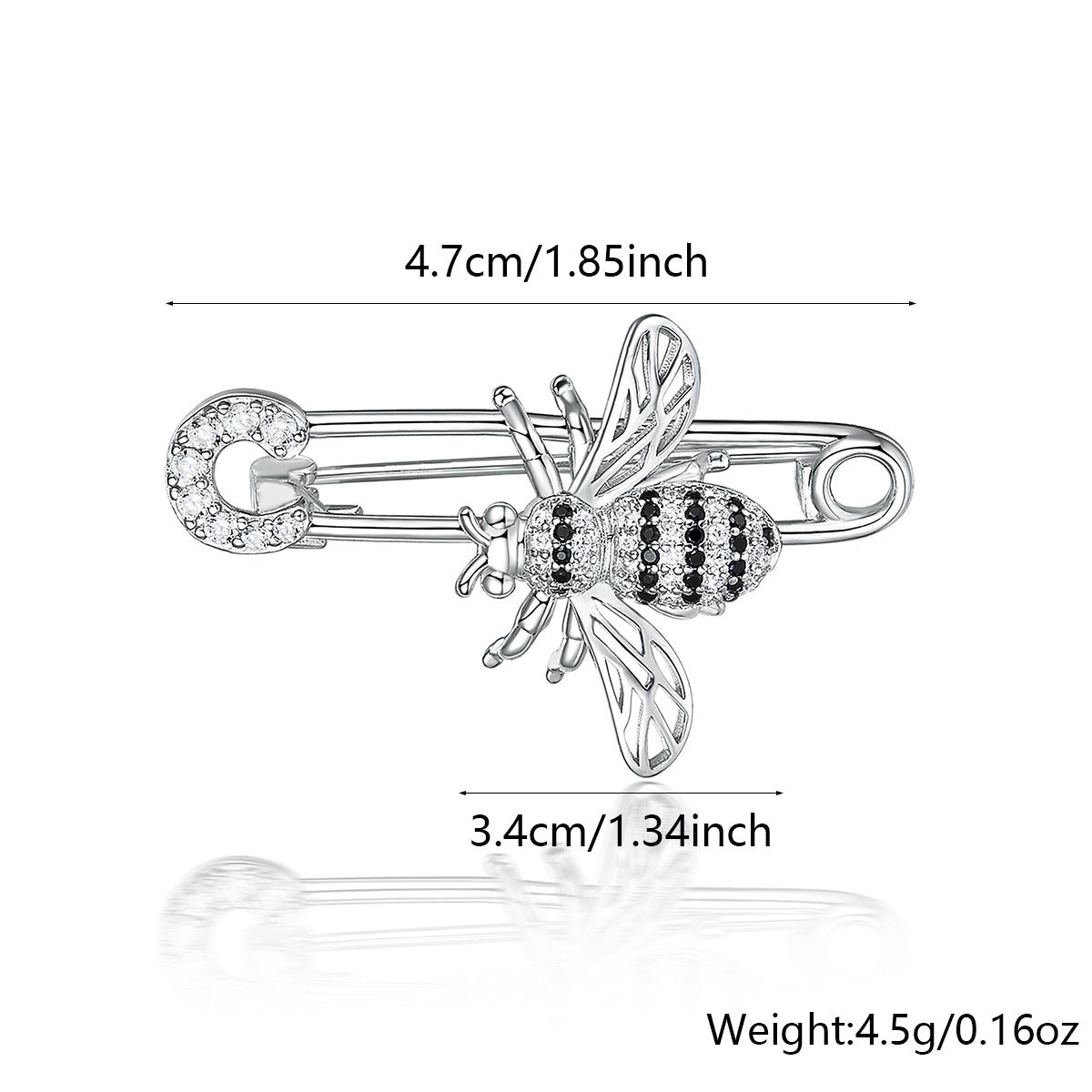 Pastoral Silver Bee Brooch In 925 Sterling Silver With Zircon Inlay, Unisex, 1 Piece
