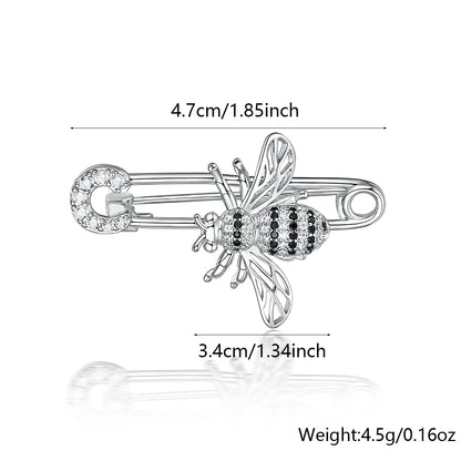 Pastoral Silver Bee Brooch In 925 Sterling Silver With Zircon Inlay, Unisex, 1 Piece