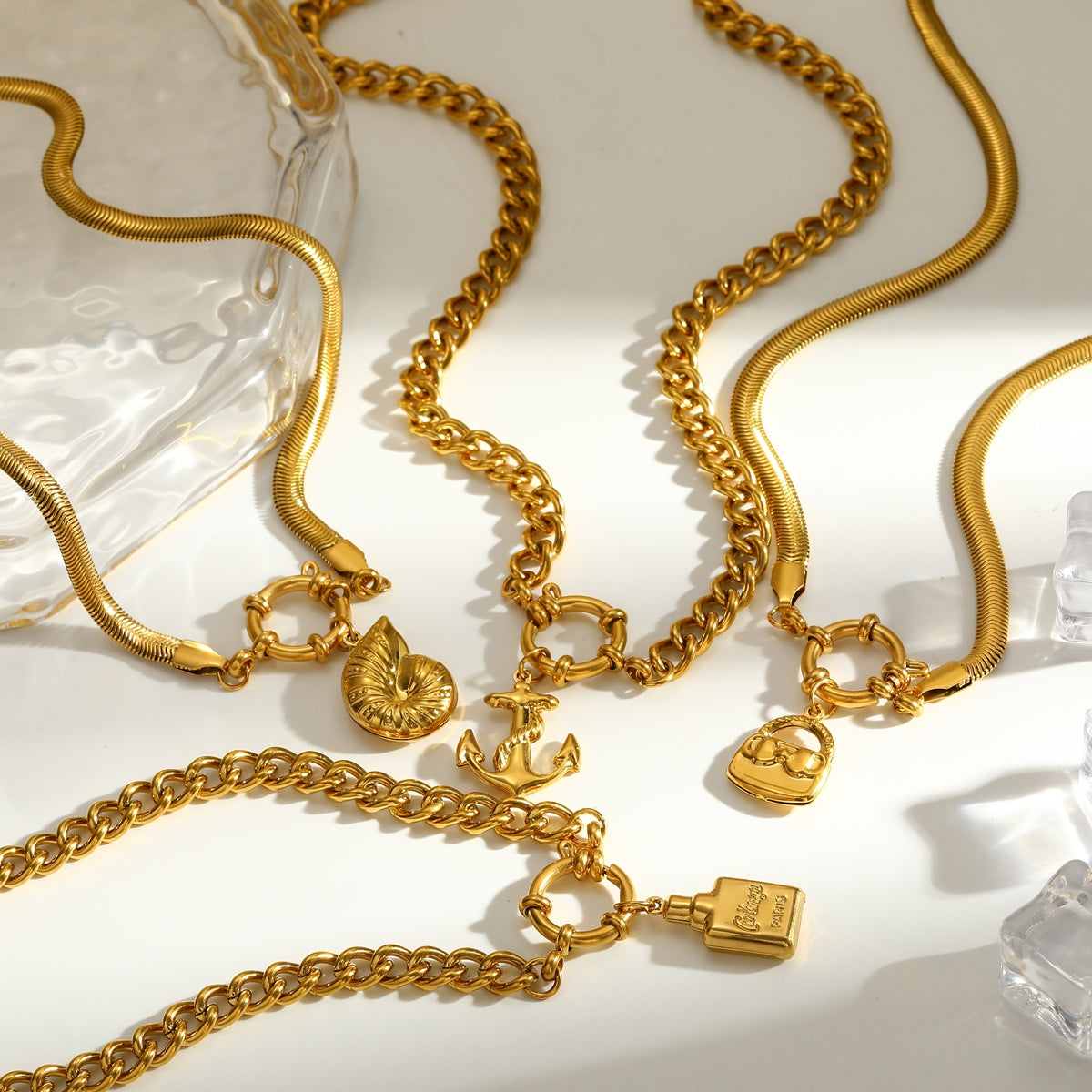 Electroplated Pendant Necklace For Women Made Of 304 Stainless Steel With 18K Real Gold Plated Finish And Flat Snake Chain