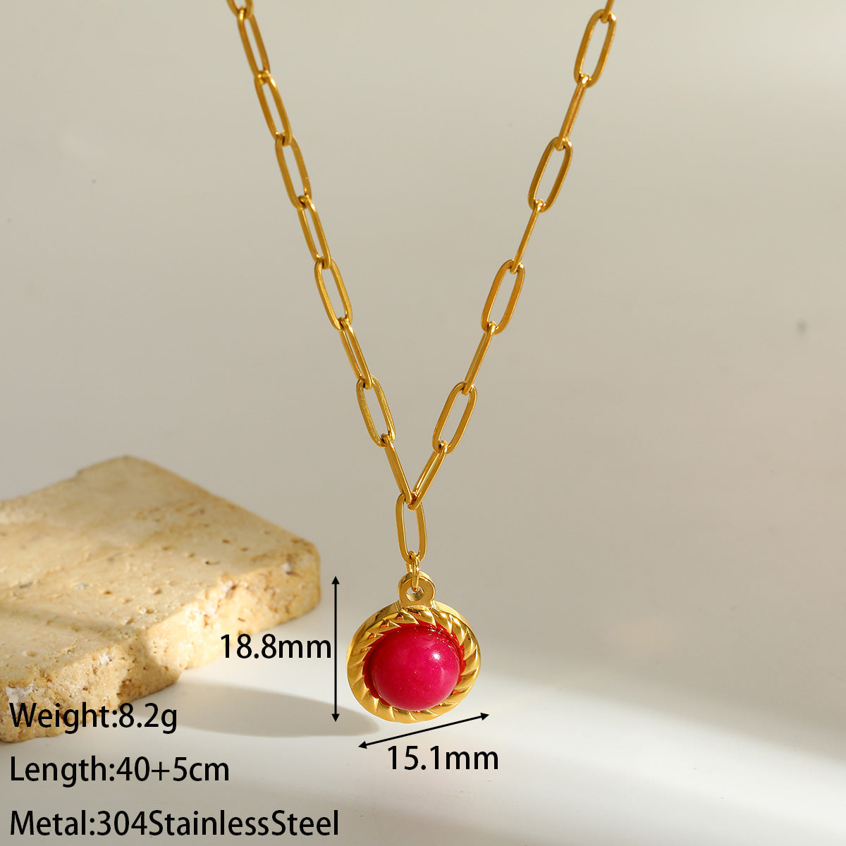 Round Christmas Necklace For Women In 304 Stainless Steel With 18K Real Gold Plated And Natural Stone Inlay