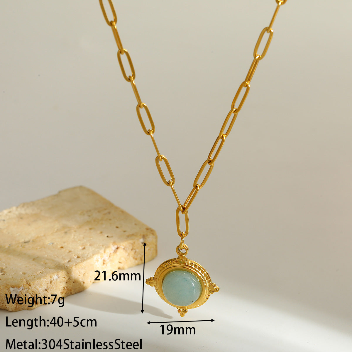 Round Christmas Necklace For Women In 304 Stainless Steel With 18K Real Gold Plated And Natural Stone Inlay