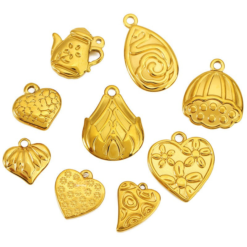 Heart Shape Pendant In Titanium Steel With 18K Real Gold Plated Finish, Featuring Love Charms In Golden Color