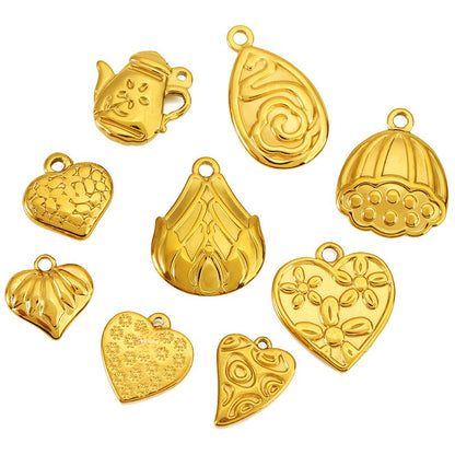 Heart Shape Pendant In Titanium Steel With 18K Real Gold Plated Finish, Featuring Love Charms In Golden Color