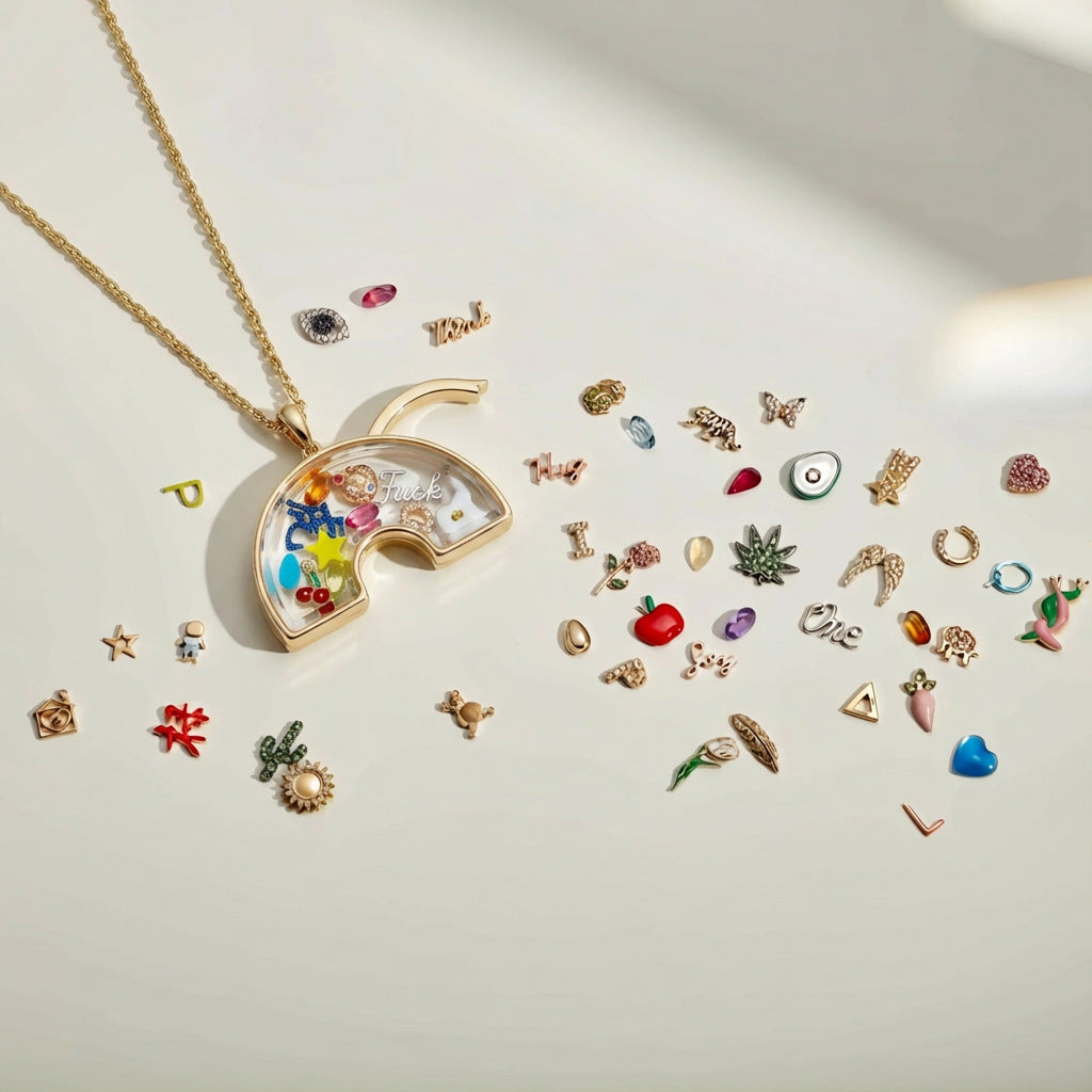 Rainbow Copper Locket Charms Featuring Love Charms, Available In Colour For Jewelry Accessories