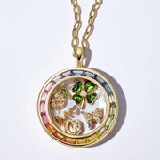 Color Diamond Round Box Necklace - Gold Empty Box