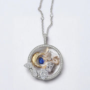 Water Drop White Zirconium Round Box Necklace - Silver Empty Box