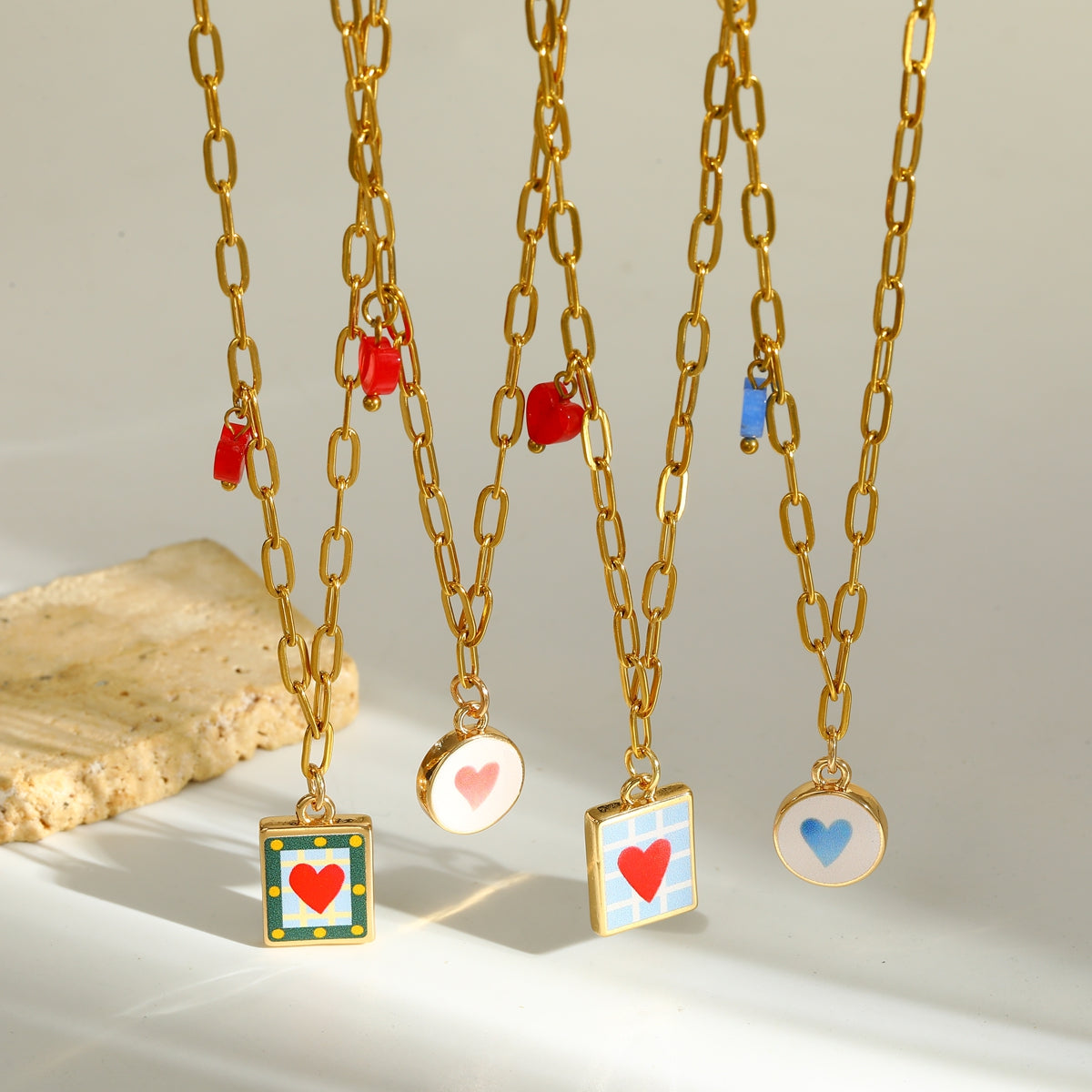 Sweet Square Pendant Necklace For Valentine's Day Featuring 201 Stainless Steel With 18K Real Gold Plated Paperclip Chain