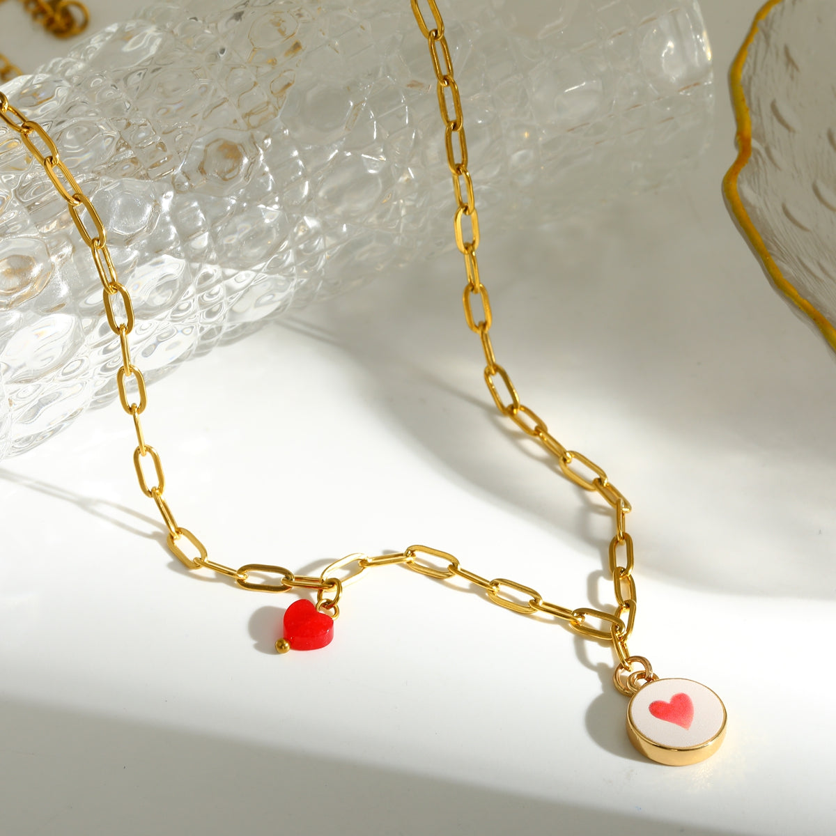 Sweet Square Pendant Necklace For Valentine's Day Featuring 201 Stainless Steel With 18K Real Gold Plated Paperclip Chain