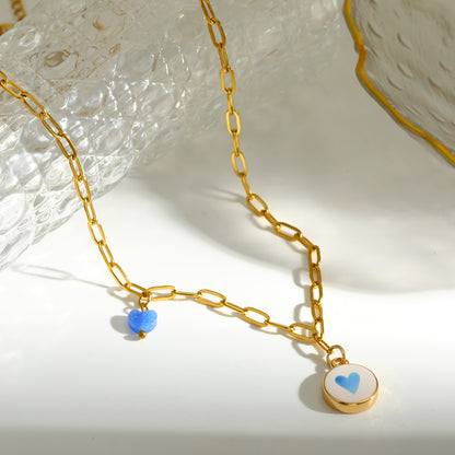 Sweet Square Pendant Necklace For Valentine's Day Featuring 201 Stainless Steel With 18K Real Gold Plated Paperclip Chain