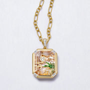 Square Box Necklace with Four-Corner Drill - Gold Empty Box