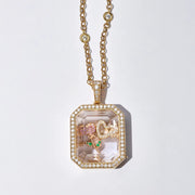 Full Diamond Square Box Necklace - Gold Empty Box
