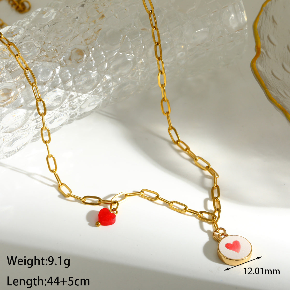 Sweet Square Pendant Necklace For Valentine's Day Featuring 201 Stainless Steel With 18K Real Gold Plated Paperclip Chain