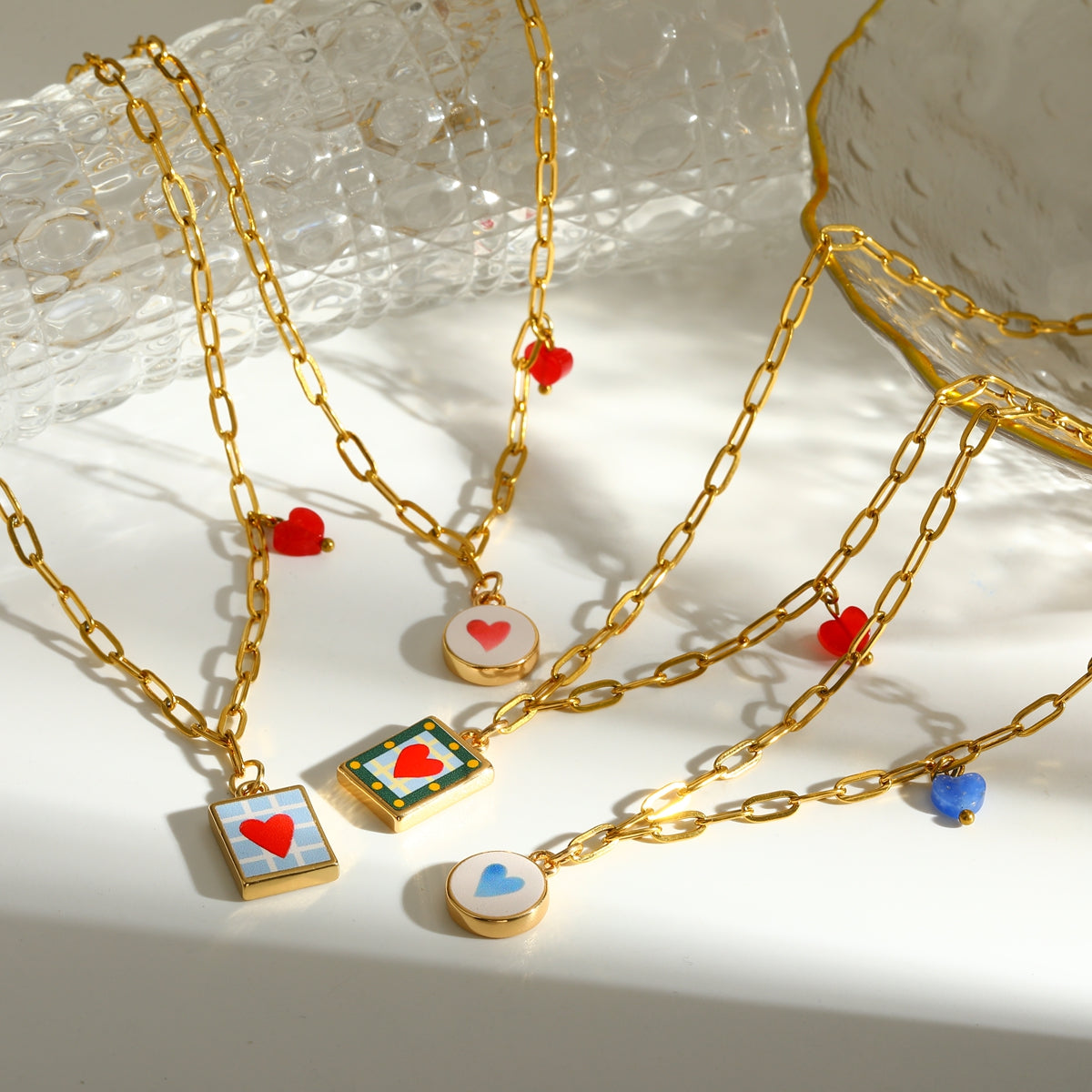 Sweet Square Pendant Necklace For Valentine's Day Featuring 201 Stainless Steel With 18K Real Gold Plated Paperclip Chain