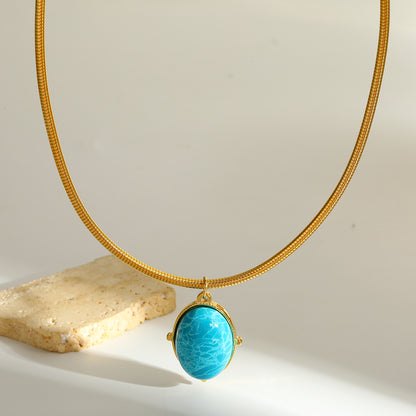Oval Choker For Women Featuring 304 Stainless Steel With 18K Real Gold Plated Finish And Natural Stone Inlay, Perfect Birthday Gift