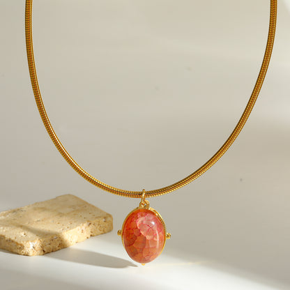 Oval Choker For Women Featuring 304 Stainless Steel With 18K Real Gold Plated Finish And Natural Stone Inlay, Perfect Birthday Gift