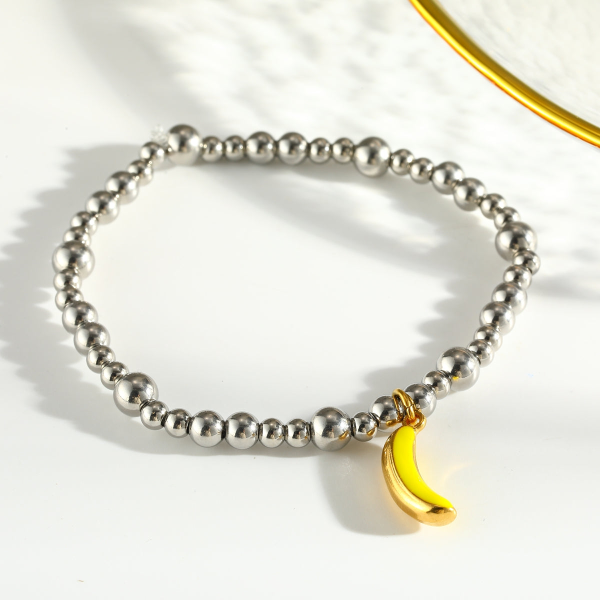 Sweet Lemon Bracelet For Women In 303 Stainless Steel With 18K Real Gold Plated Beaded Chain