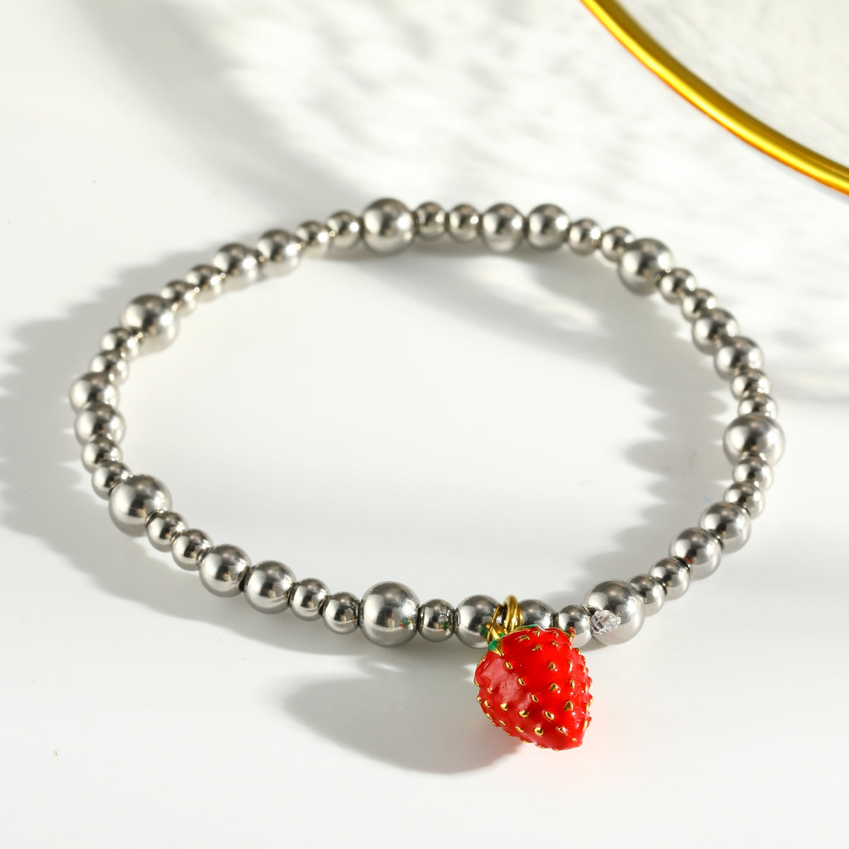 Sweet Lemon Bracelet For Women In 303 Stainless Steel With 18K Real Gold Plated Beaded Chain