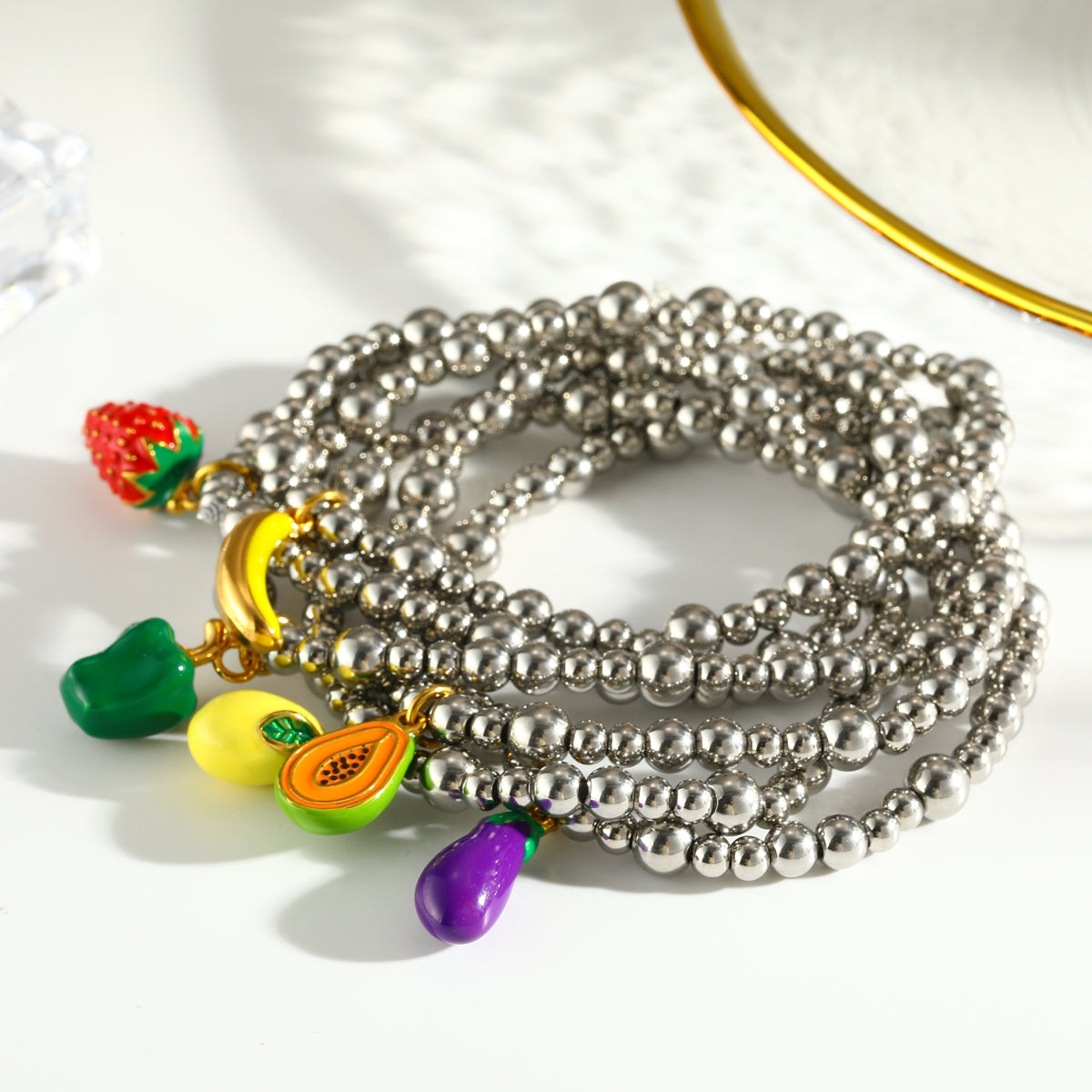 Sweet Lemon Bracelet For Women In 303 Stainless Steel With 18K Real Gold Plated Beaded Chain